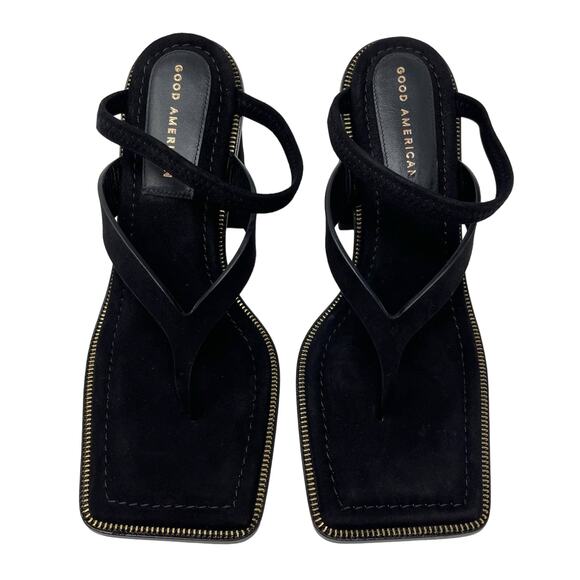 Good American Square Toe Thong Block Heels Suede Black Size 9 GA106S-X - Picture 3 of 7